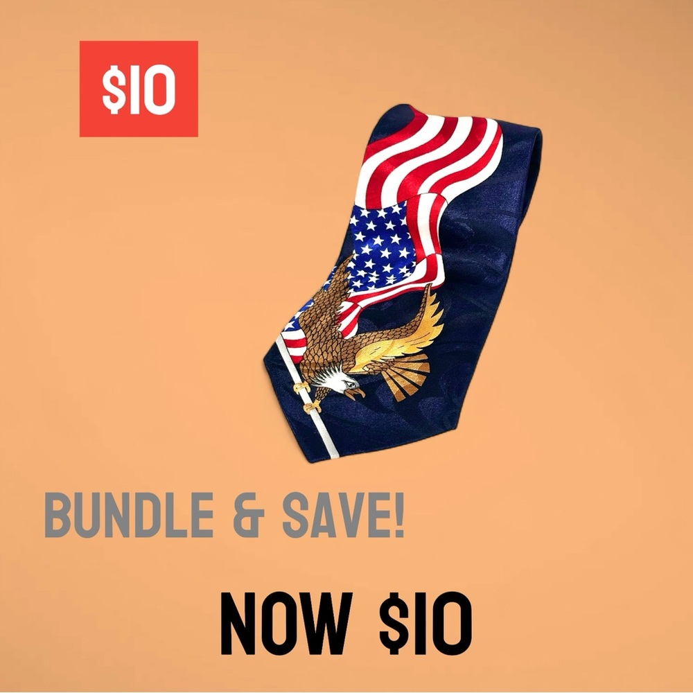 Steven Harris Mens American USA Flag and Bald Eagle Necktie Navy Tie Handmade